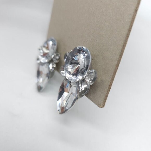 Vintage 1980s Rhinestone Acrylic Clip-On Earrings Clear Crystal Look Retro - Picture 3 of 5